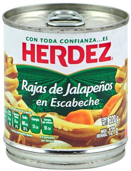 Chiles jalapeños en rajas Herdez, presentación de 220 g