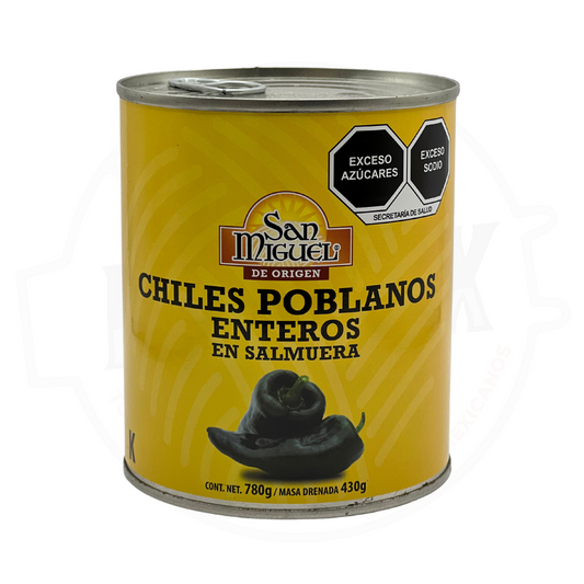 Chiles poblano entero, San Miguel, presentación de 780 g