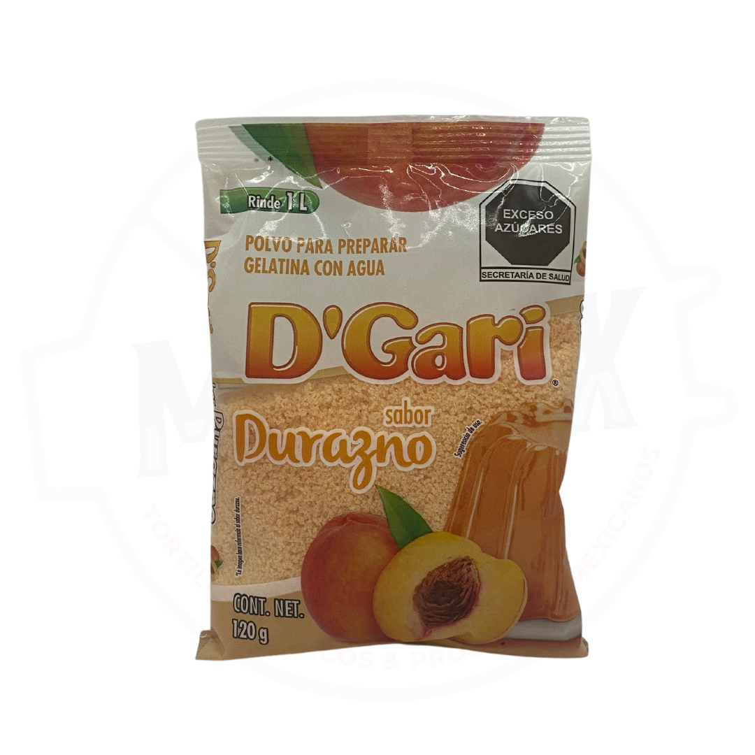 Polvo para preparar gelatina sabor durazno, D'Gari, Presentación 120 g